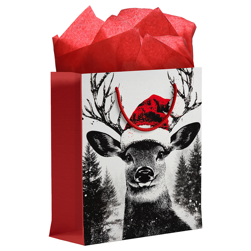 Image Christmas Gift Bag, Large Size (10'' L x 12 ½ '' H) – Santa Reindeer